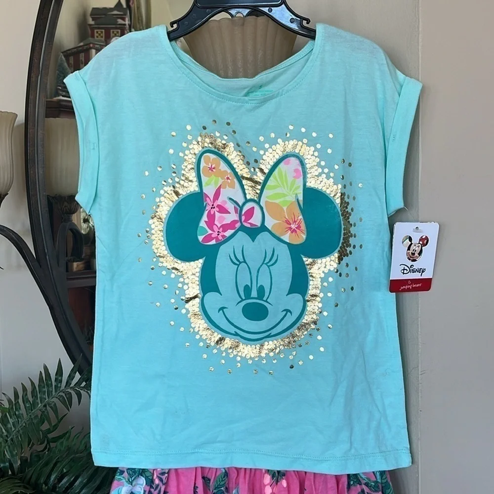Brand New Disney Blue Minnie Mouse Shirt & Carter’s Pink Floral Skort Skirt